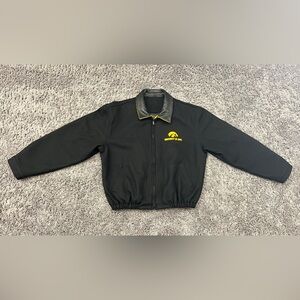 Vtg UNIVERSITY OF IOWA Golden Bear Black Leather Wool Sz Med Varsity Jacket USA!